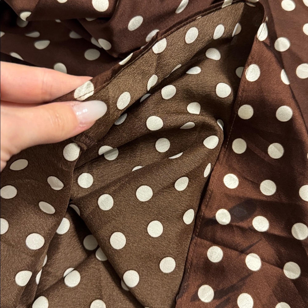 Fall Old Money Style Women's Chocolate Brown / White Polka Dot Satin Long Skirt - Picture 11 of 11